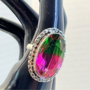 🆕 Opulent Natural Tourmaline Gemstone in Sterling Silver Ring Size 8.75 🆕